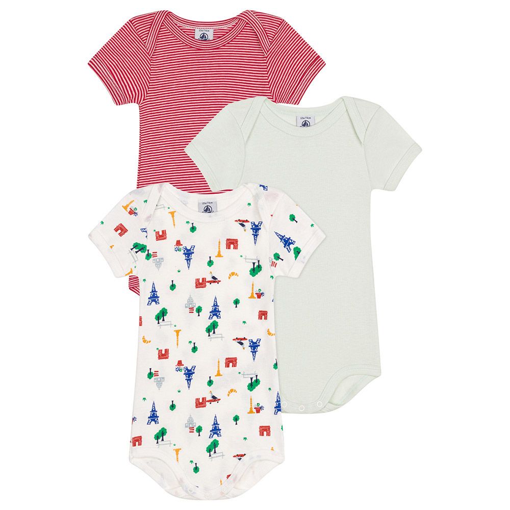 Petit Bateau - 3pc-Set - Paris Print Short Sleeves Cotton Bodysuits