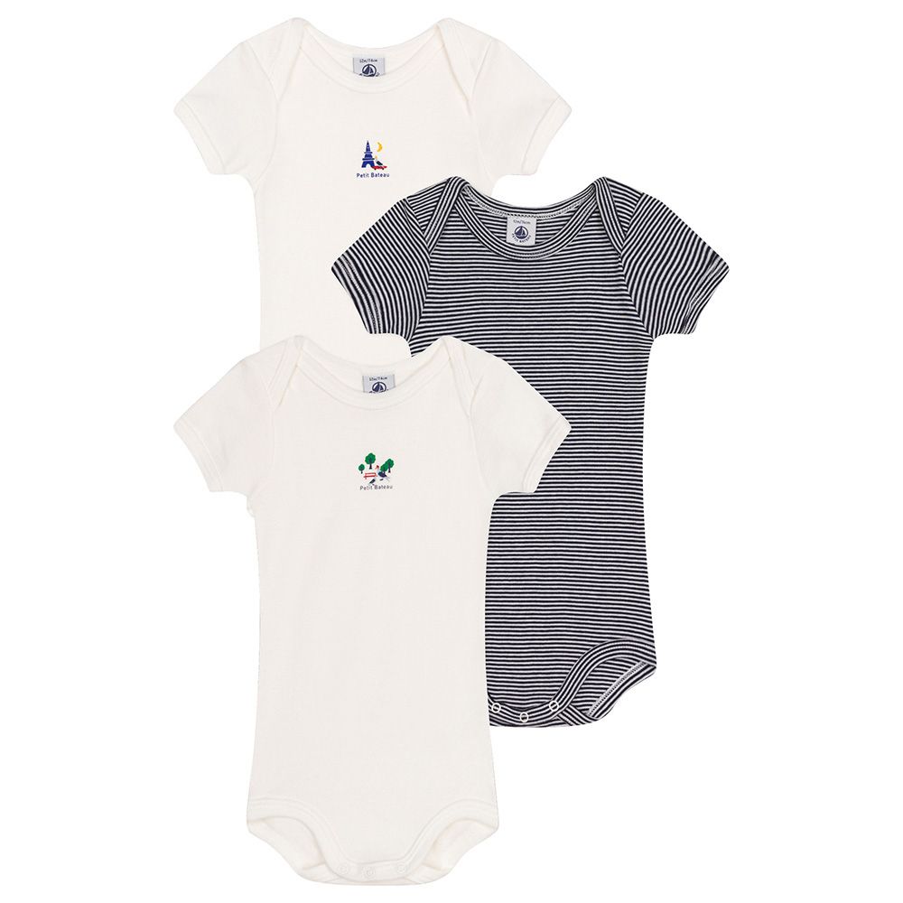 Petit Bateau - 3pc-Set - Baby's Short Sleeves Cotton Bodysuits