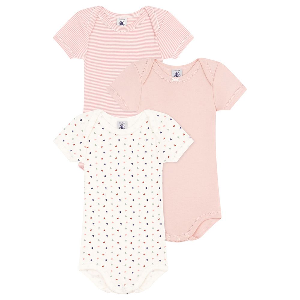 Petit Bateau - 3pc-Set - Baby's Mini-Heart Short-Sleeves Bodysuits