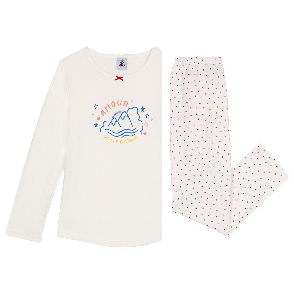 Petit Bateau - 2pc-Set - Girl's Cotton Pajama Set - White