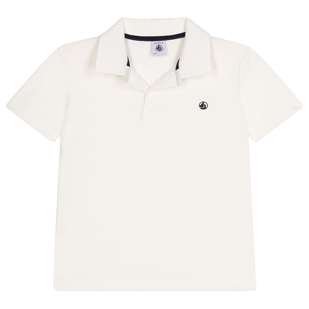 Petit Bateau - Boy's Short Sleeves Cotton Polo Shirt - White