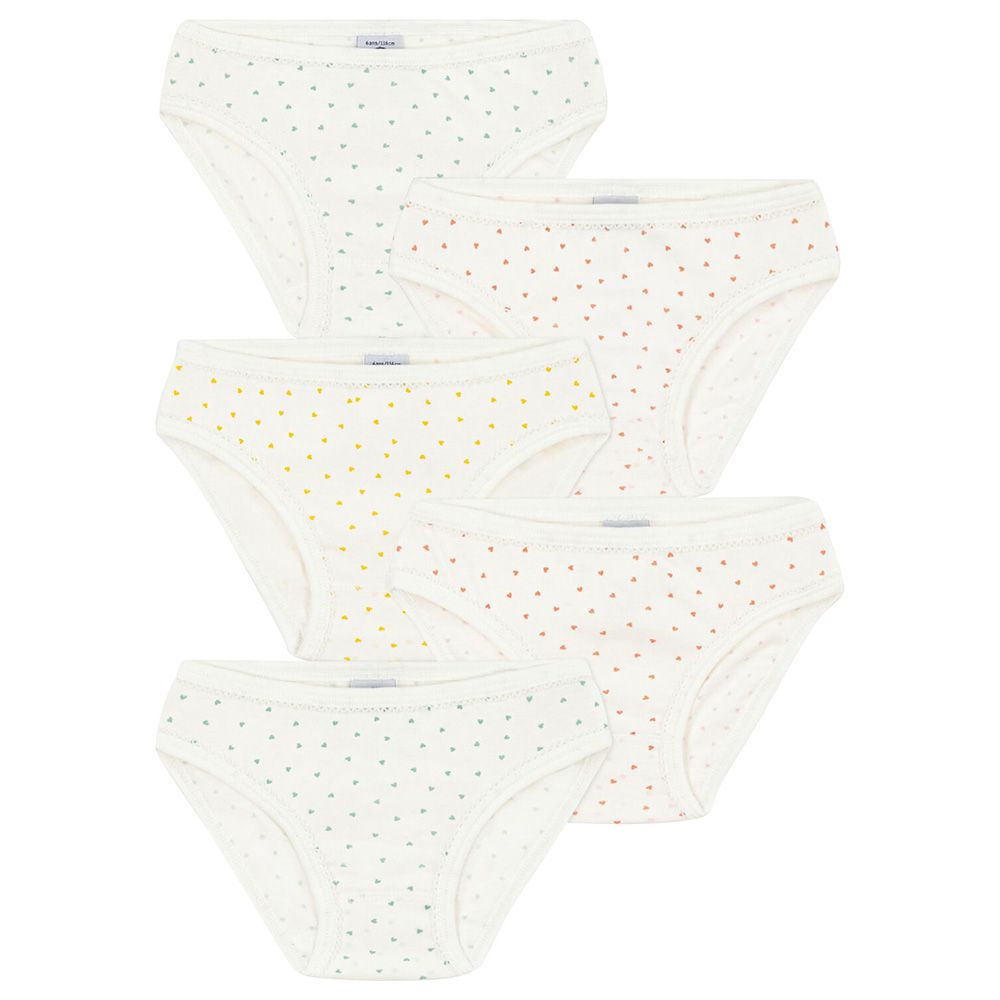 Petit Bateau - 5pc-Set - Girl's Mini Heart Print Cotton Briefs - White