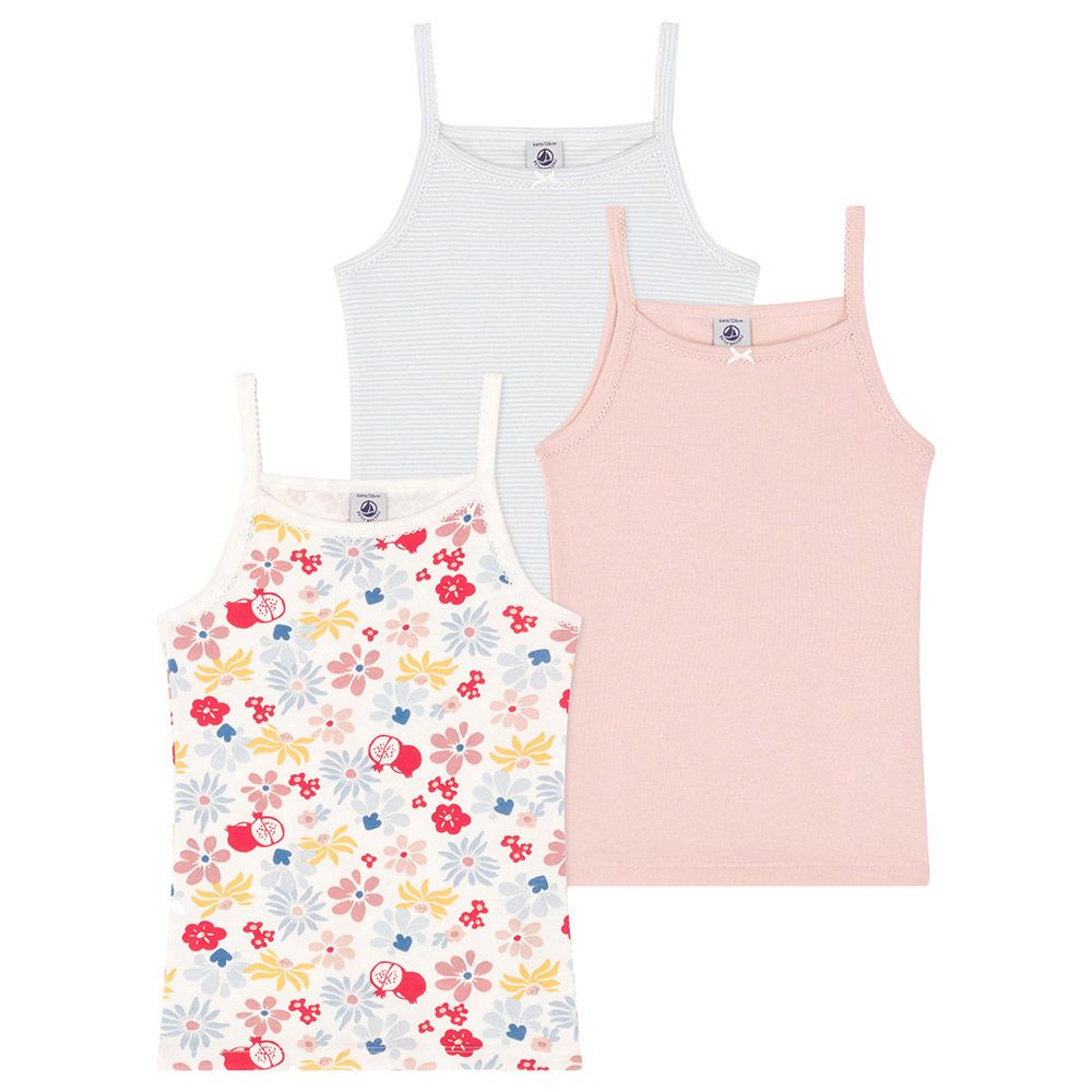 Petit Bateau - 3pc-Set - Girl's Floral Cotton Vests