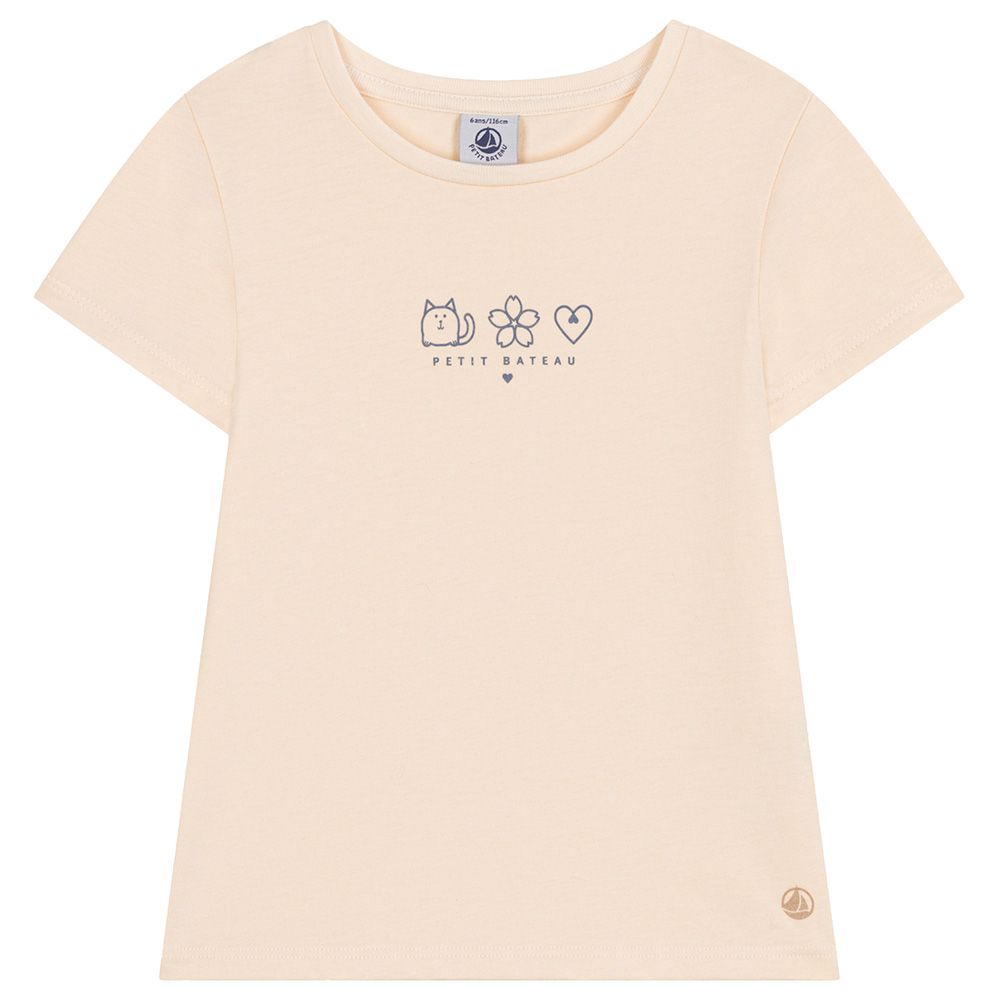 Petit Bateau - Girl's Lightweight Short Sleeves Jersey T-Shirt - Beige