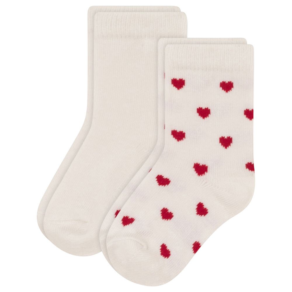 Petit Bateau - 2pc-Set - Baby's Cotton Jersey Heart Print Socks - White