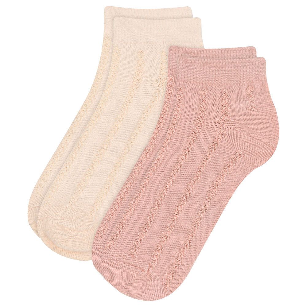 Petit Bateau - 2pc-Set - Girl's Cotton Jersey Plain Socks - Pink/Beige