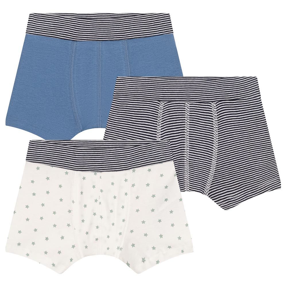 Petit Bateau - 3pc-Set - Boy's Cotton Boxers - Blue/White