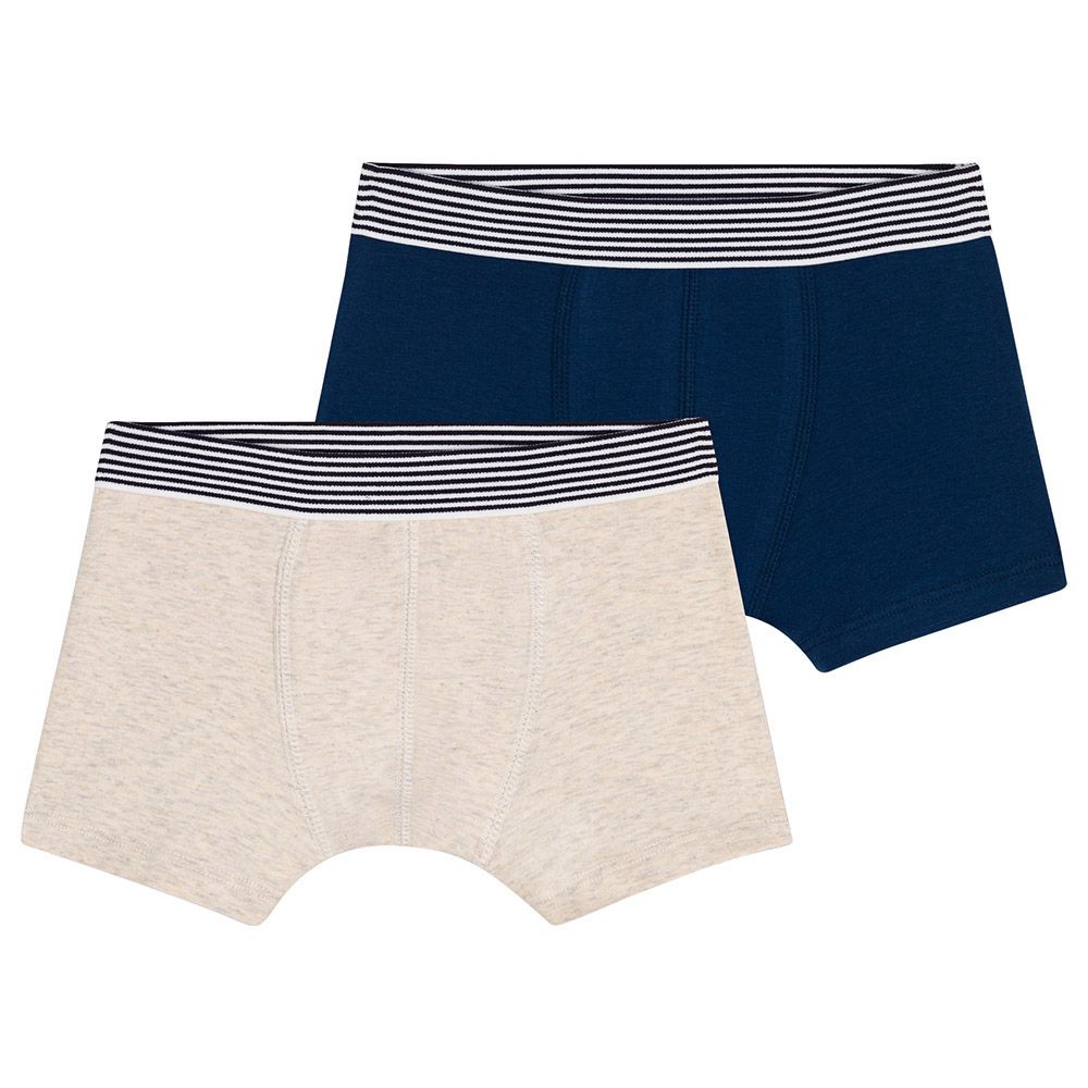 Petit Bateau - 2pc-Set - Boy's Cotton And Elastane Boxers - Blue/White