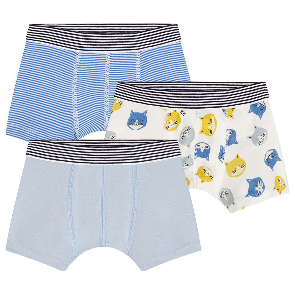 Petit Bateau - 3pc-Set -Boy's Cotton Cat Boxers - Blue