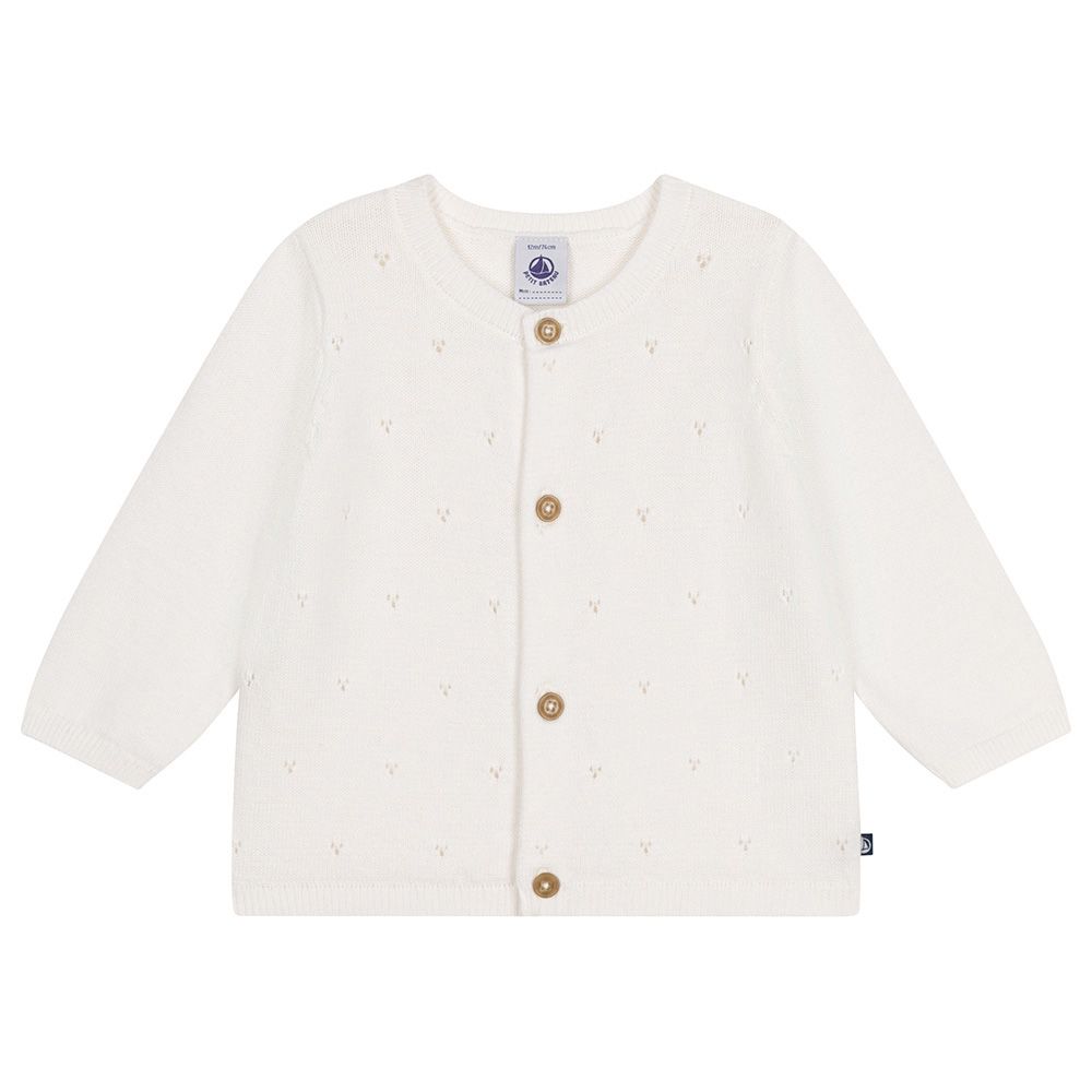 Petit Bateau - Baby's Openwork Knitted Cotton Cardigan - White