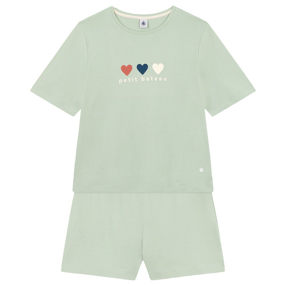 Petit Bateau - 2pc-Set - Girl's Plain Cotton Short Pajama Set - Green