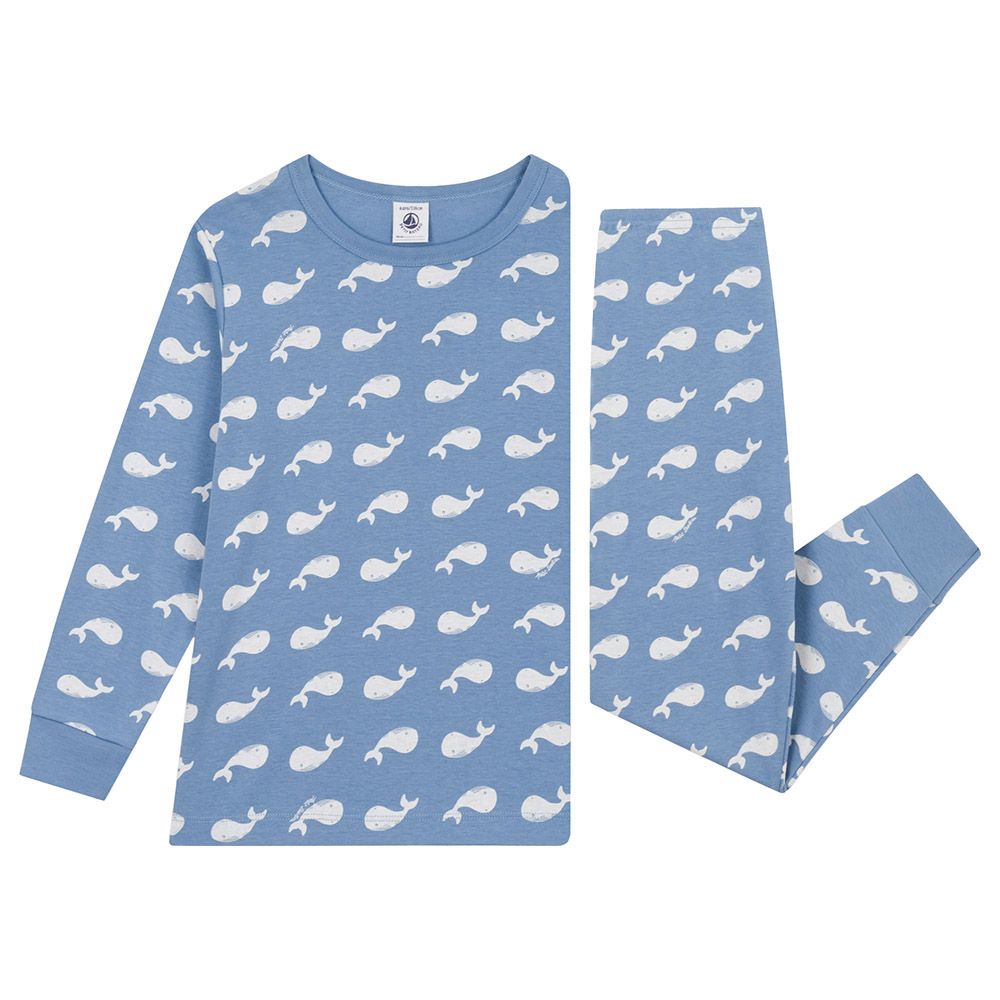 Petit Bateau - 2pc-Set - Boy's Cotton Whale Print Pyjama - Blue/White