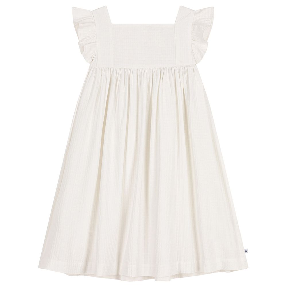 Petit Bateau - Girl's Sleeveless Textured Cotton Dress - White