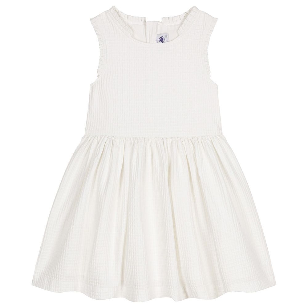 Petit Bateau - Girl's Sleeveless Fit And Flare Cotton Dress - White