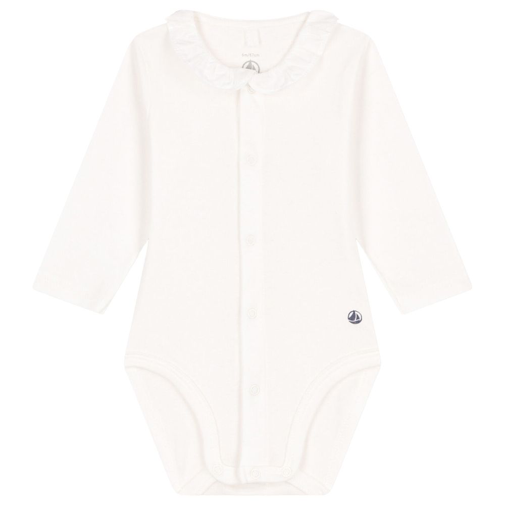 Petit Bateau - Baby's Long Sleeves Cotton Ruffle Collar Bodysuit - White