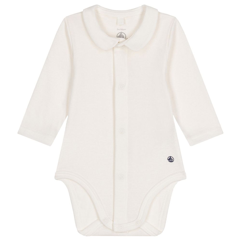 Petit Bateau - Baby's Long Sleeves Cotton Collar Bodysuit - White