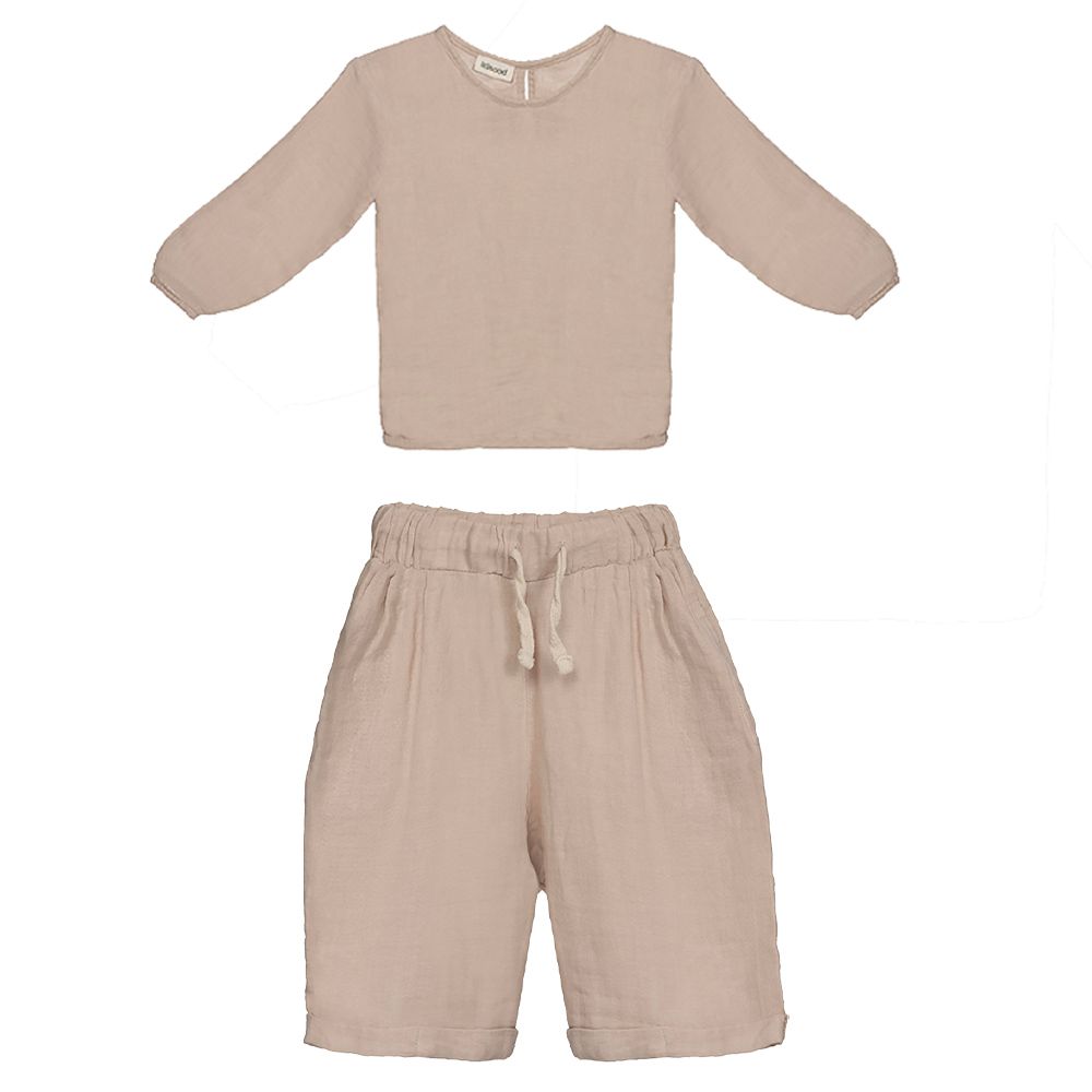 Litlhood - 2pc-Set - Comfy Girl's Shirt & Shorts - Beige