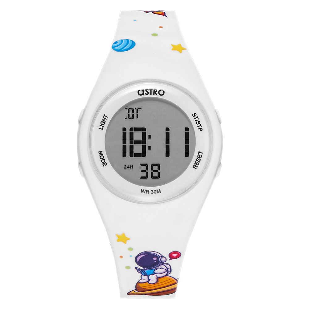 Astro - Kids Astronaut Printed Digital Dial Watch - White - 37 mm