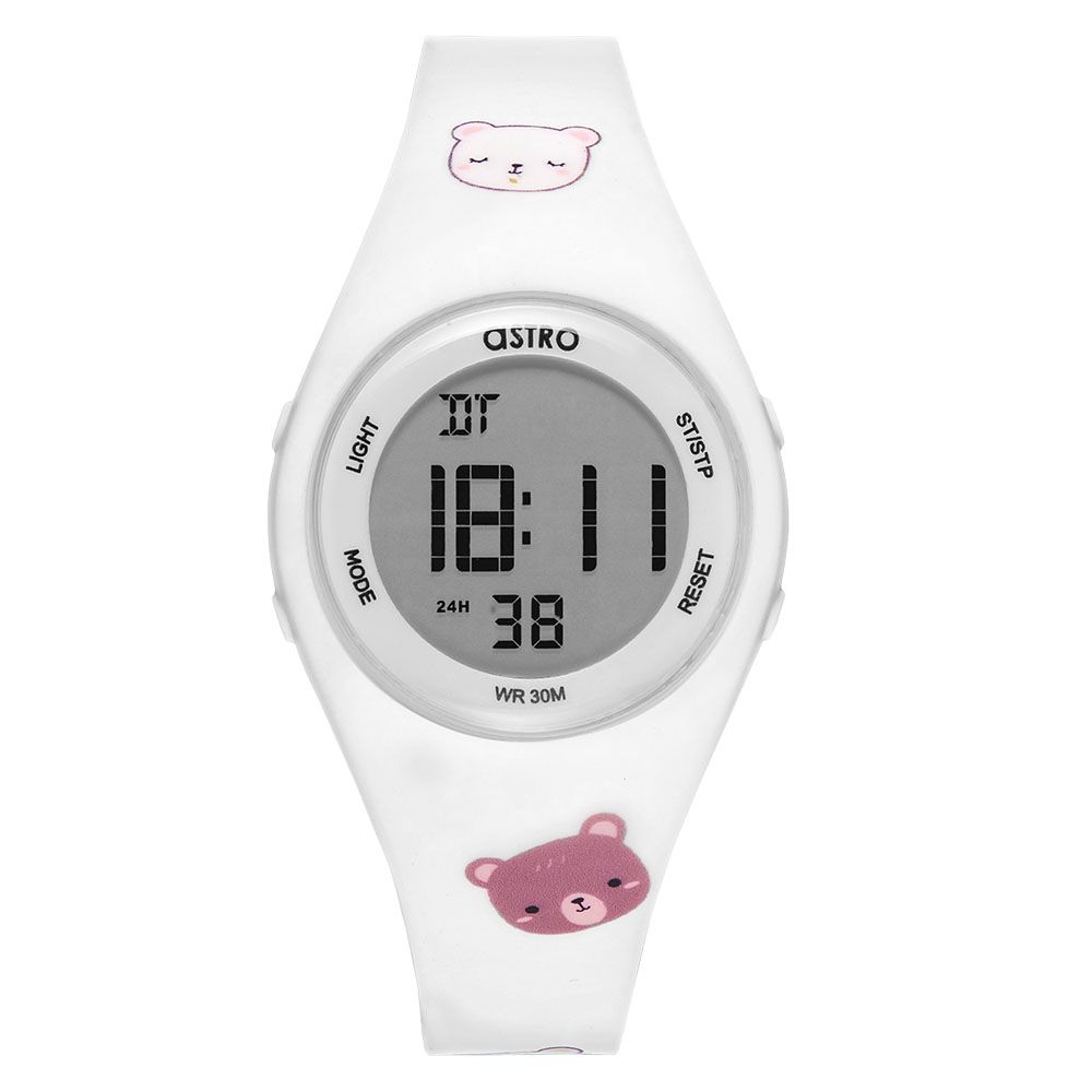 Astro - Kids Bear Printed Digital Dial Watch - White - 37 mm