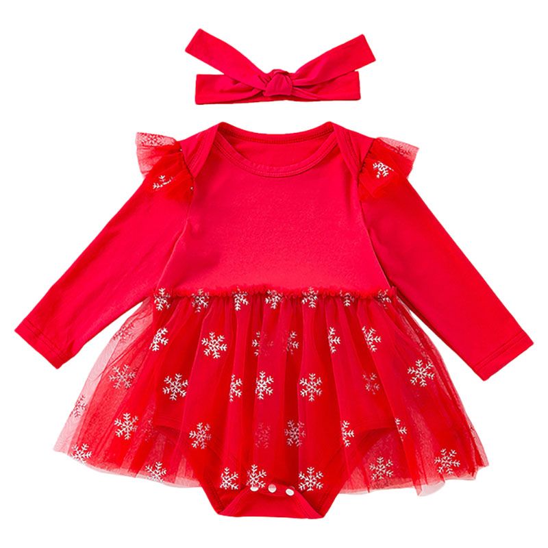 Sugar Rush - Christmas Laced Romper With Headband - Red