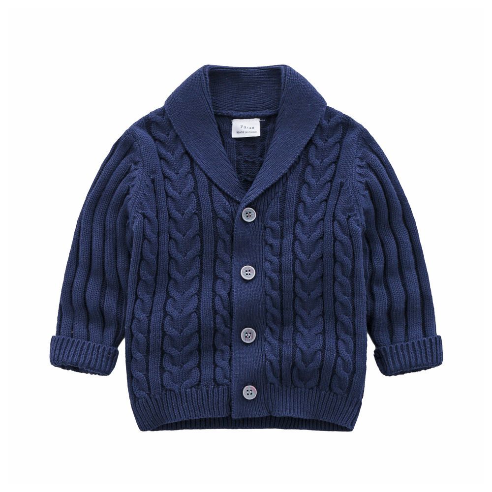 Sugar Rush - Solid Regular V-Neck Full Sleeves Cardigan - Navy