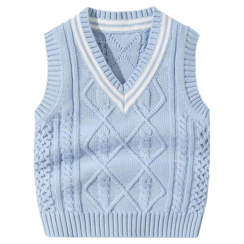 Sugar Rush - Solid Regular V-Neck Sleeveless Sweater - Blue