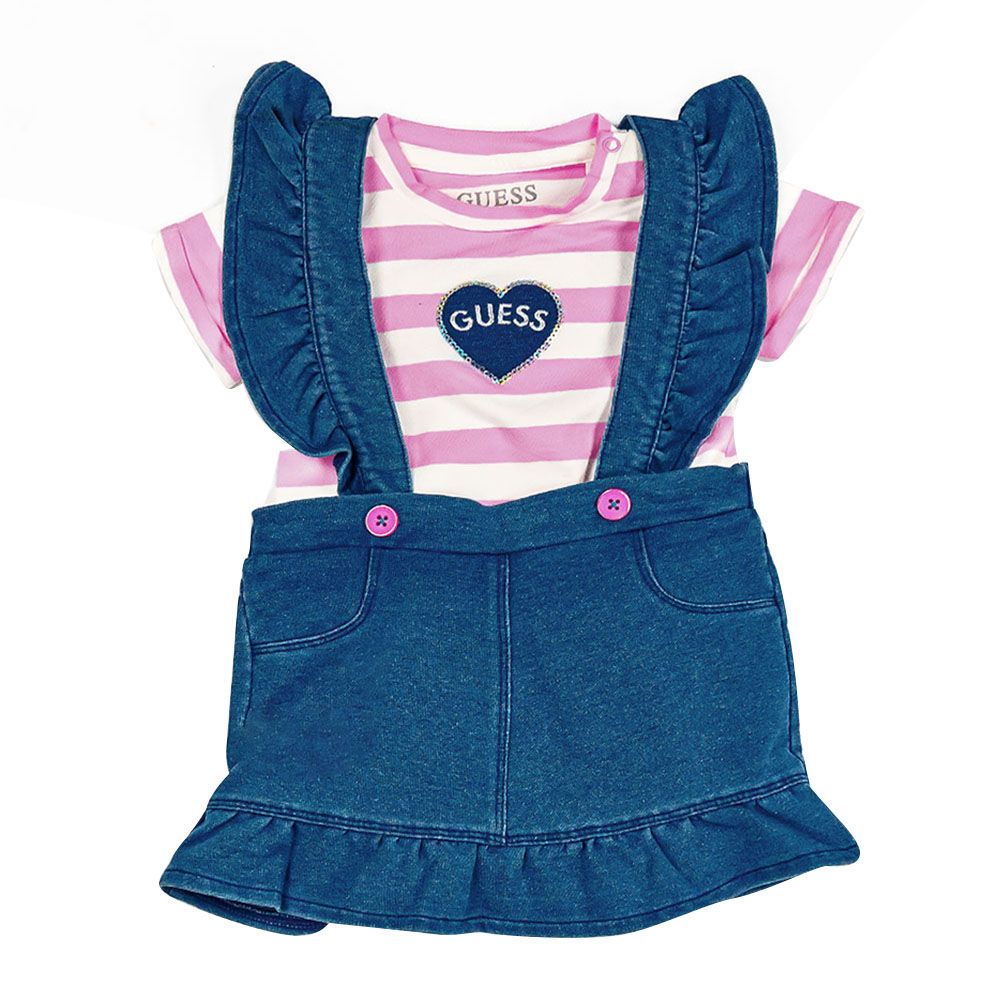 Guess - 2pc-Set - Short Sleeve Bodysuit & Dungaree Dress - Soft Rose