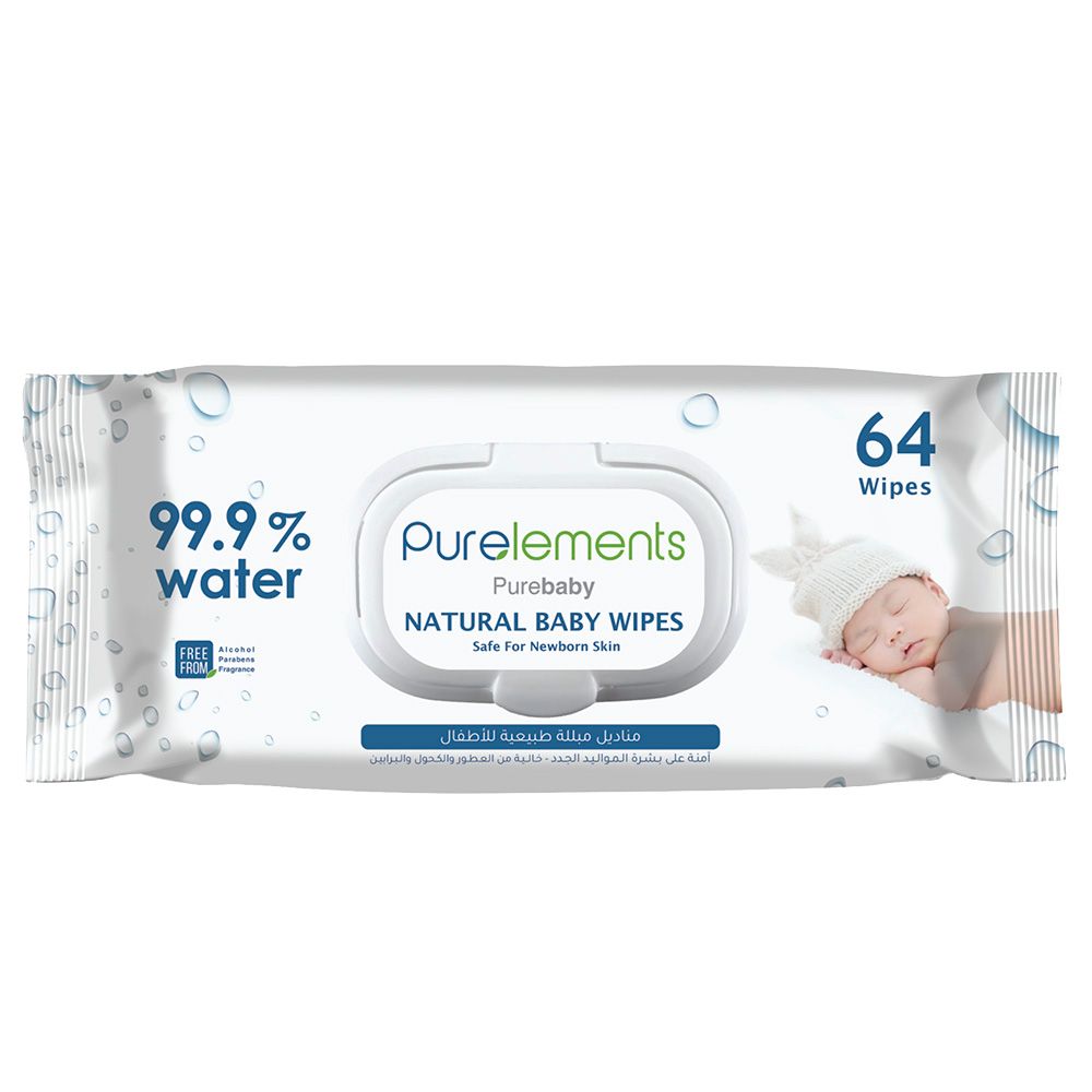 Purelements - Natural 99.9% Water Wipes - 64pcs