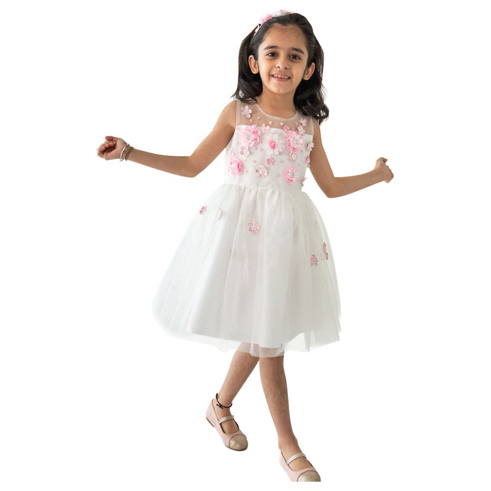 A Little Fable - 3D Flower Dress - White