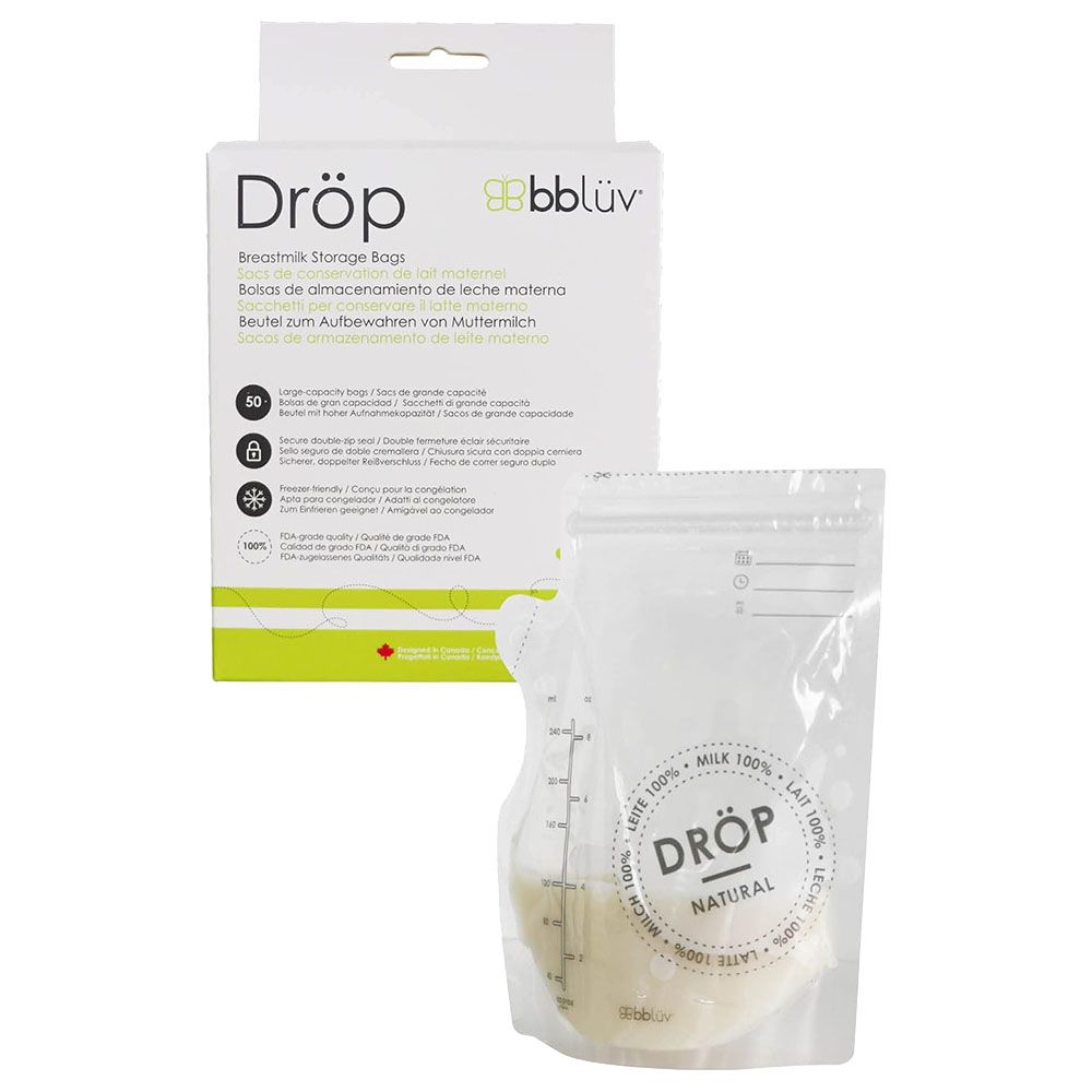 Bbluv - Drop Breastmilk Storage Bags - Clear - 240 ml - Pack of 50