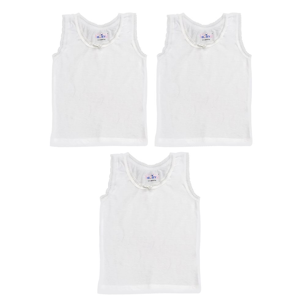 Smart Baby - 3pc-Set - Baby Girl Plain Sleeveless Vest - White