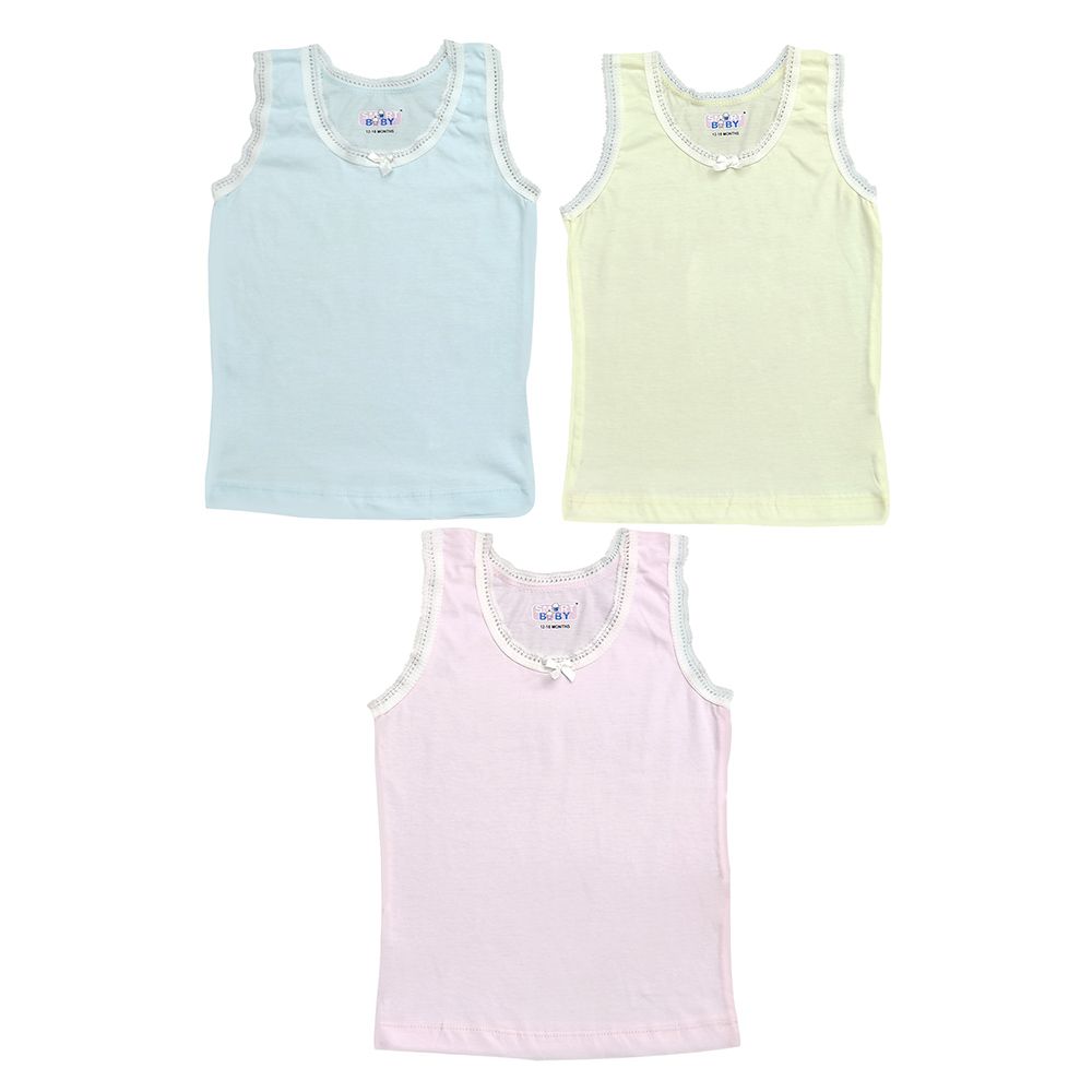 Smart Baby - 3pc-Set - Baby Girl Plain Sleeveless Vest