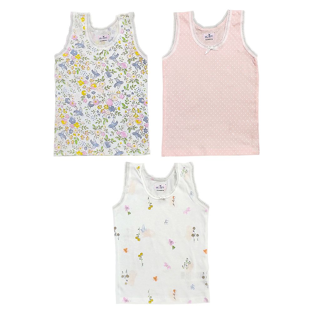 Smart Baby - 3pc-Set - Baby Girl Printed Sleeveless Vest