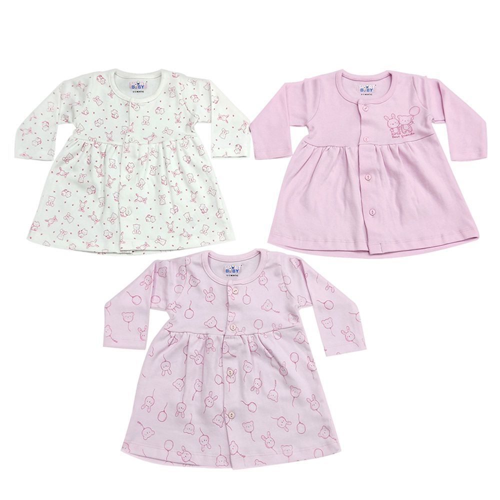 Smart Baby - 3pc-Set - Baby Girl Printed Round Neck Dress