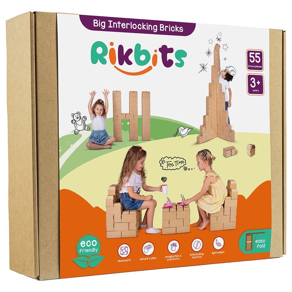 Rikbits - Big Interlocking Building Blocks Kit - 55pcs - Brown