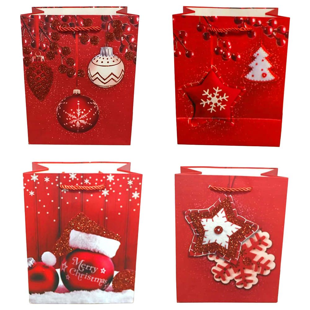 Brain Giggles - 4 Designs Christmas Gift Bag w/ Handles - 12pcs - 25x32x11 Cm - Red