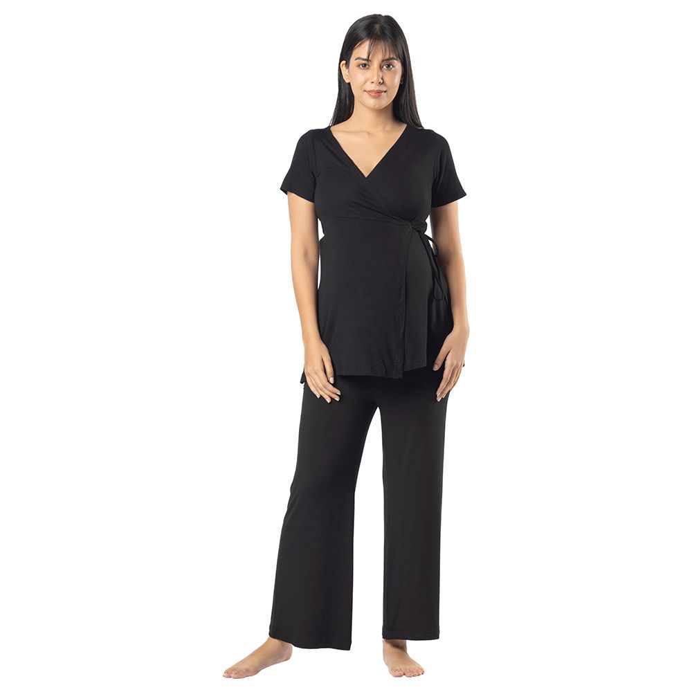 Block Hop - 2pc-Set - Maternity Wrap Co-Ord Set - Black