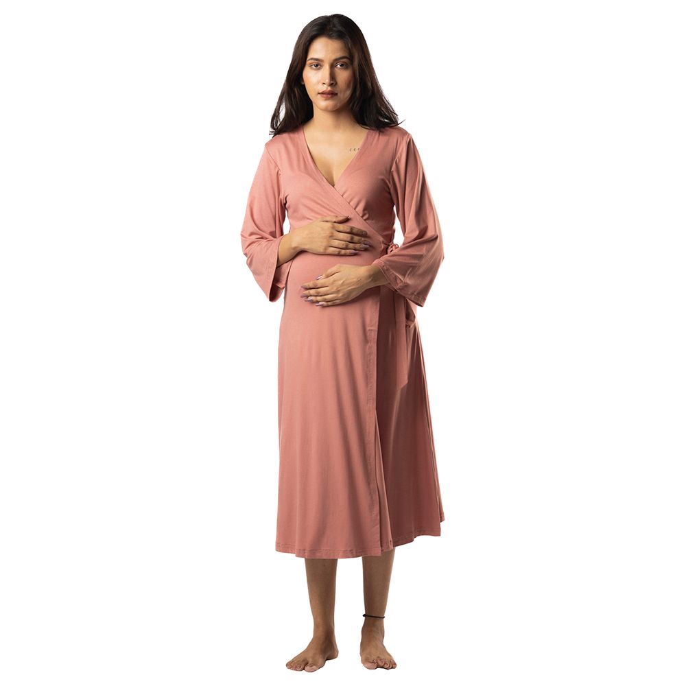 Block Hop - Maternity Wrap Gown - Old Rose