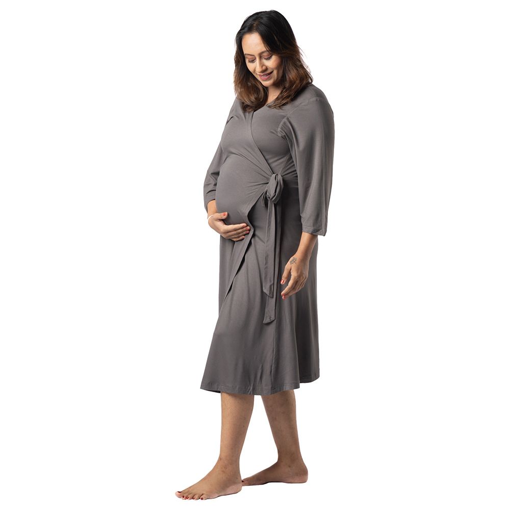 Block Hop - Maternity Wrap Gown - Charcoal Grey