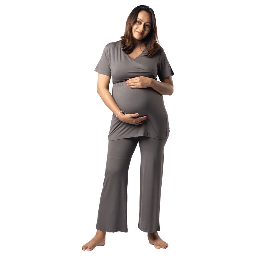 Block Hop - 2pc-Set - Maternity Co-Ord Set - Charcoal Grey