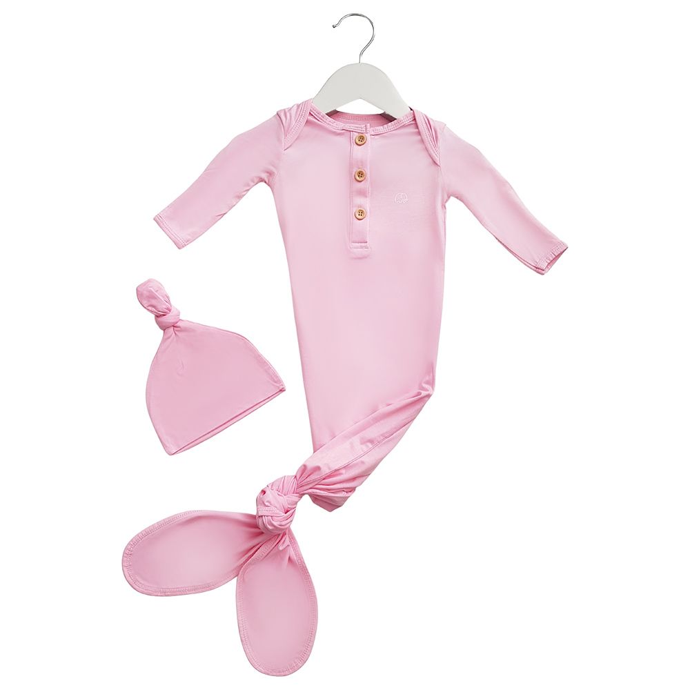 Anvi Baby - Knotted Gown & Beanie Set - Rose Blush