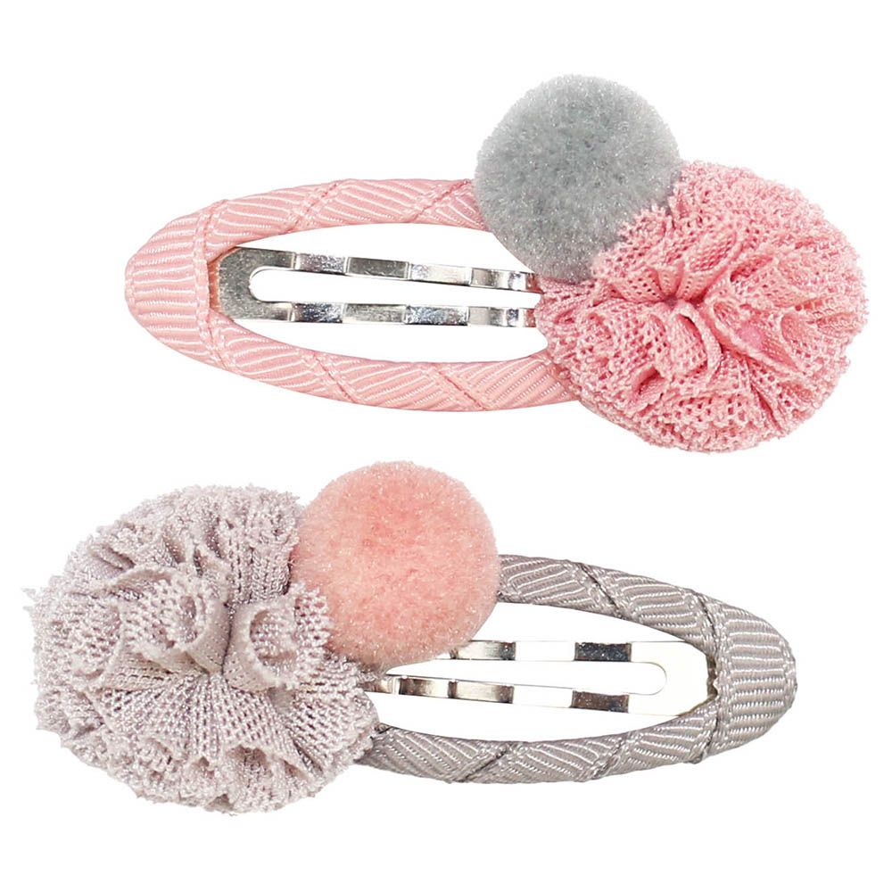 Billy Loves Audrey - Pom Pom Snaps Lilou Hair Clips - Rose Petal/Fog