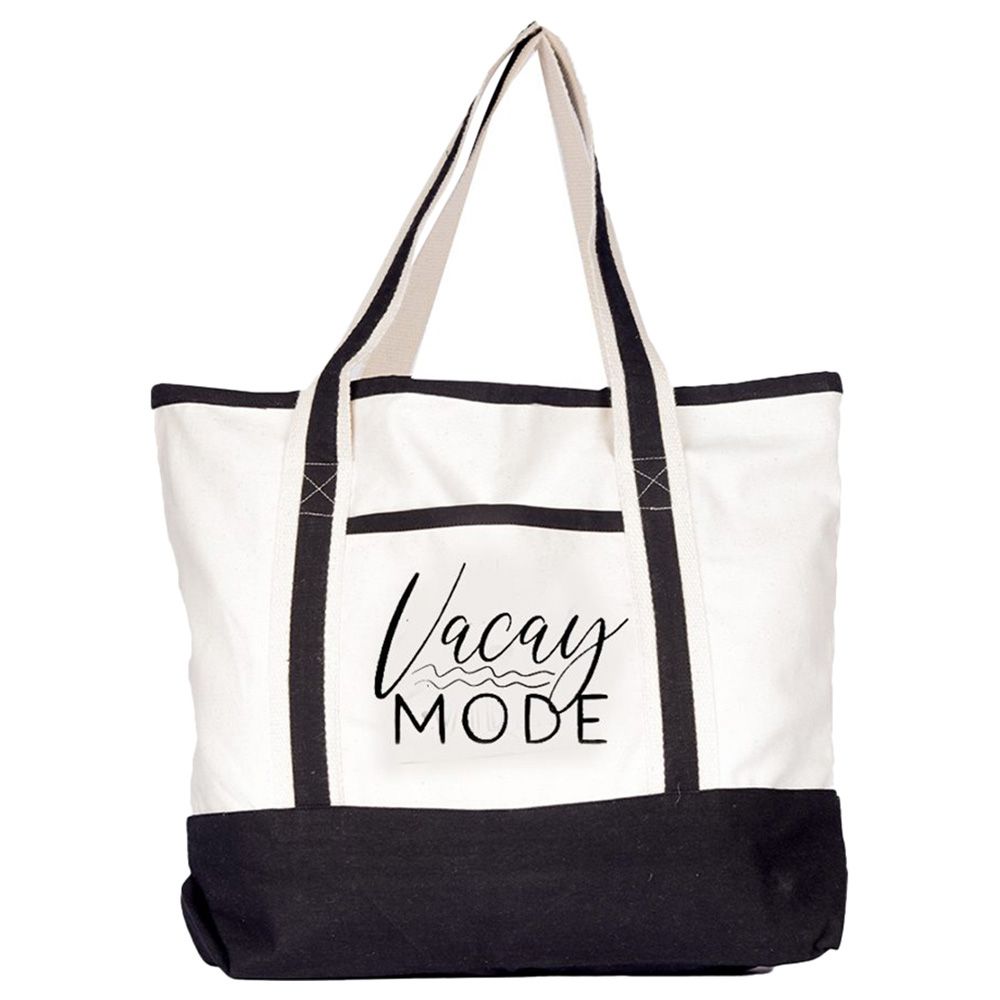 BYFT - Vacay Mode Canvas Bag With Black Tape - White