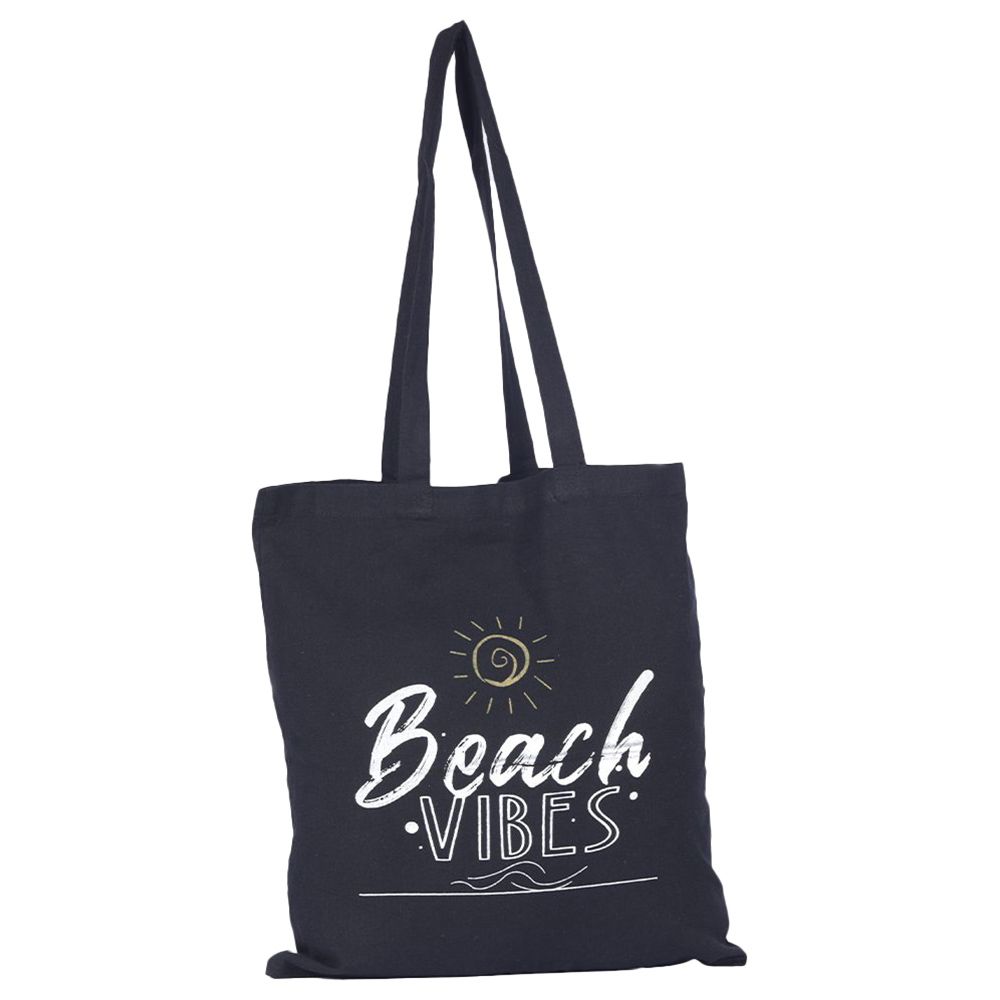 BYFT - Beach Vibes Cotton Flat Tote Bag - Black