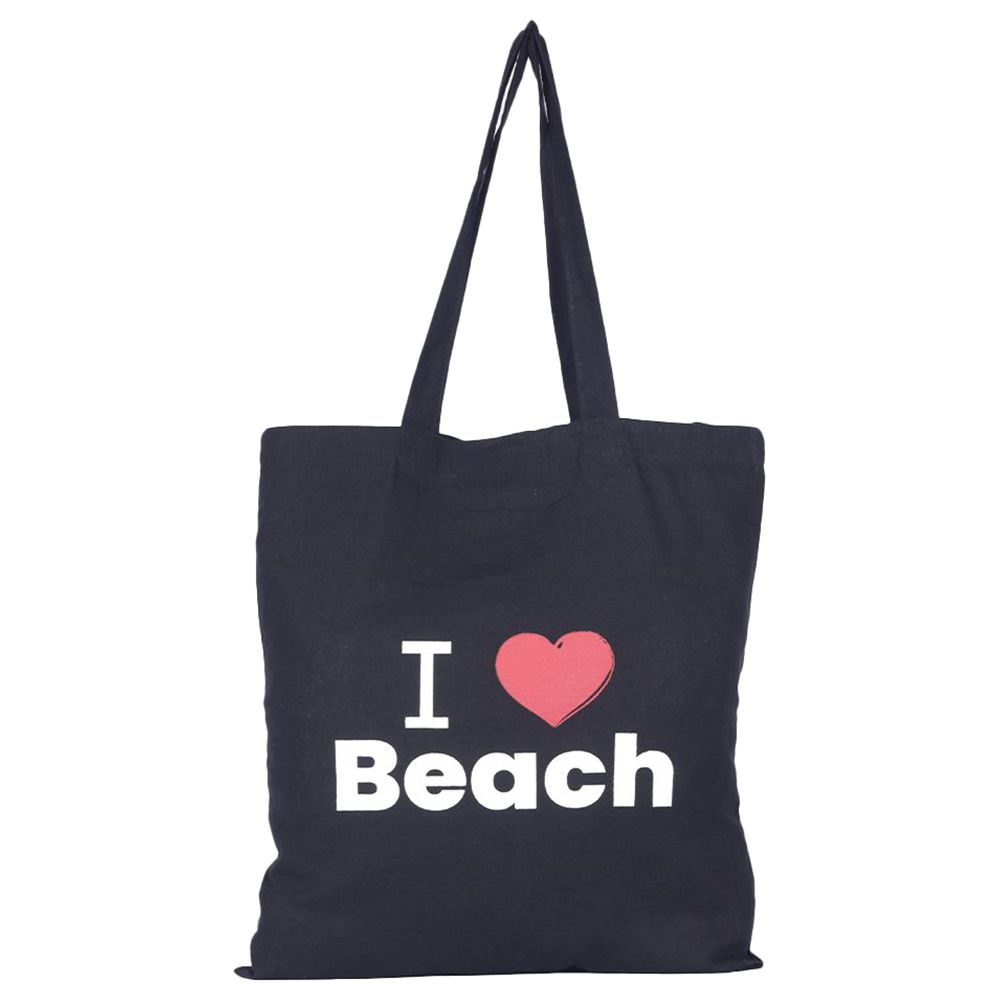 BYFT - I Love Beach Cotton Flat Tote Bag - Black