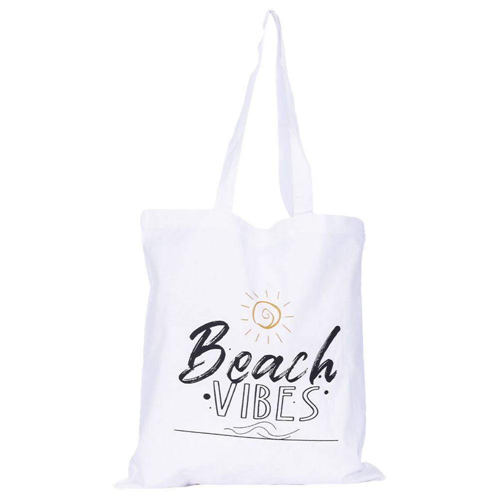 BYFT - Beach Vibes Cotton Flat Tote Bag - White