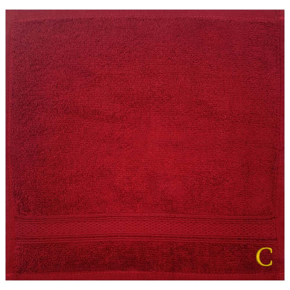 Byft - Letter C Monogrammed Face Towel - 30 x 30 cm - 6pcs - Burgundy