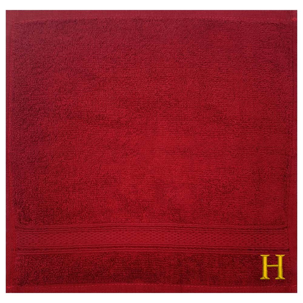 Byft - Letter H Monogrammed Face Towel - 30 x 30 cm - 6pcs - Burgundy