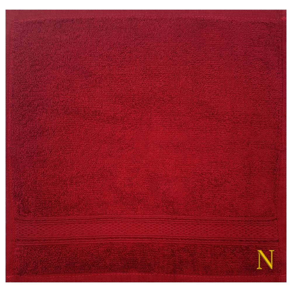 Byft - Letter N Monogrammed Face Towel - 30 x 30 cm - 6pcs - Burgundy