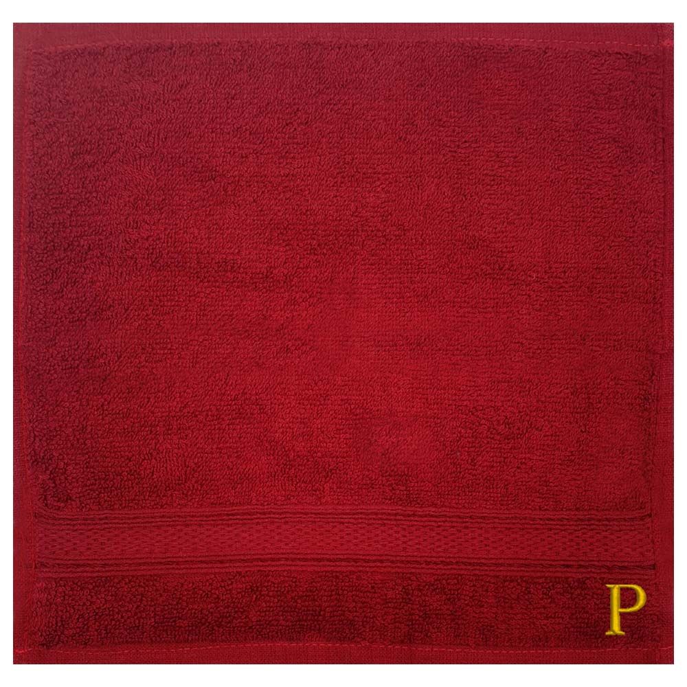 Byft - Letter P Monogrammed Face Towel - 30 x 30 cm - 6pcs - Burgundy